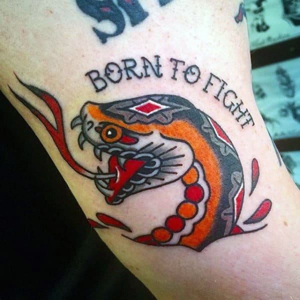 Born To Fight Mens Snake Head Traditional Small Arm Tattoos