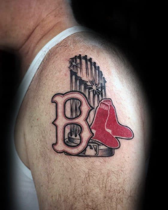 Boston Red Sox Tattoo On Men Upper Arm
