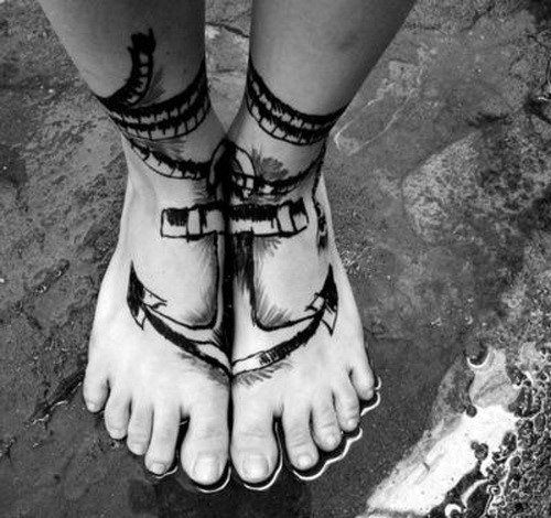 Both Feet Mens Unique Anchor Rope Tattoo Designs