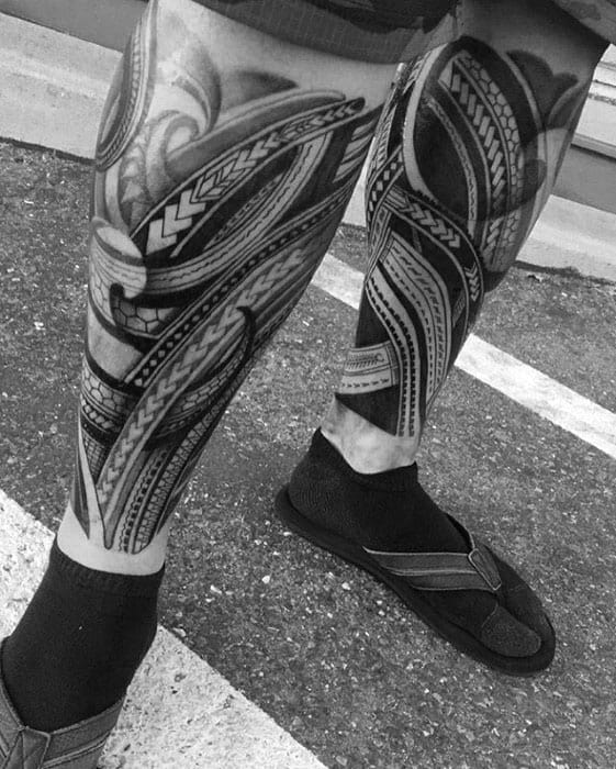 Both Legs Guys Polynesian Tribal Tattoos