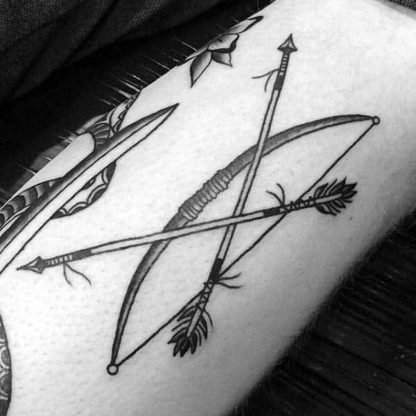 Bow And Arrow Archery Mens Tattoo On Arm In Black Ink