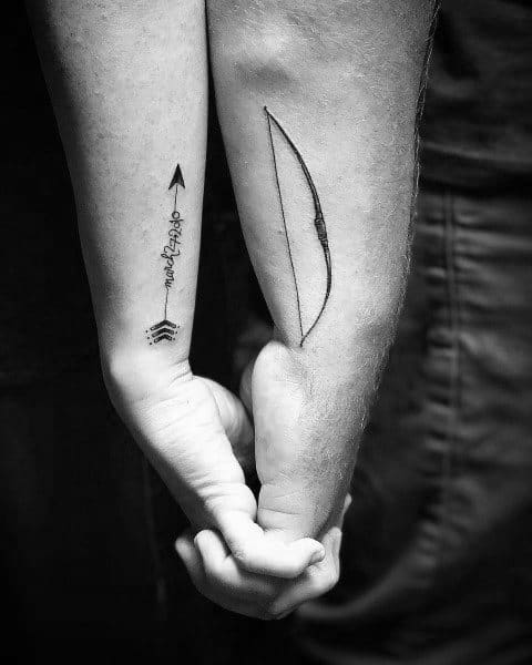 Bow And Arrow Couples Tattoos