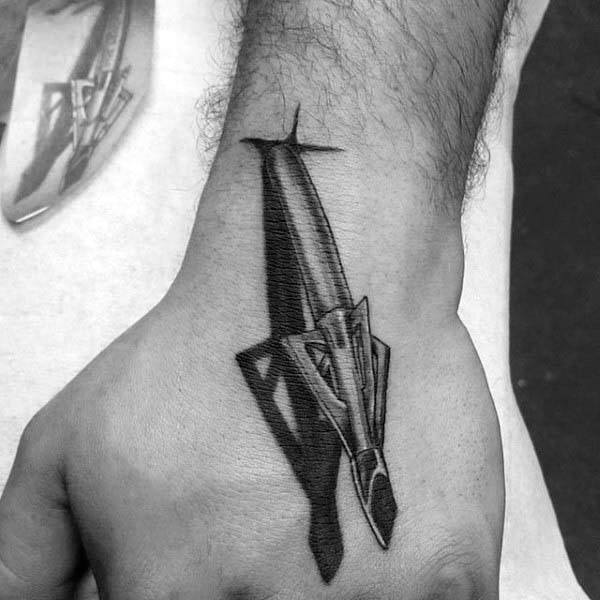 Bowhunting 3d Broadhead Arrow Hand Tattoo Design Ideas