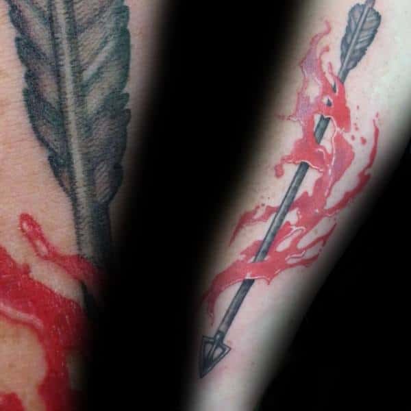 Bowhunting Arrow With Blood Mens Forearm Tattoo