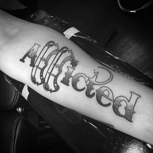 Bowhunting Bow Addicted Typography Mens Inner Forearm Tattoo