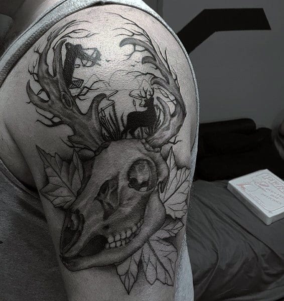 Bowhunting Deer Skull Guys Arm Tattoo