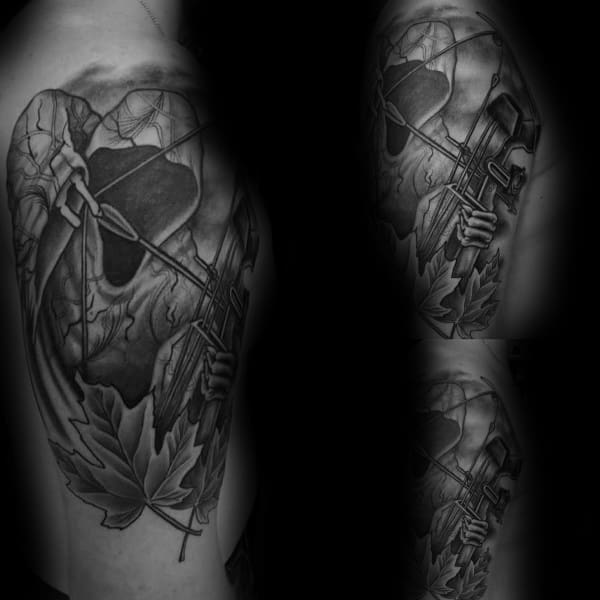 Bowhunting Grim Reaper Themed Male Arm Tattoo