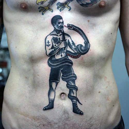 Boxer With Snake Old School Mens Traditional Chest Tattoos