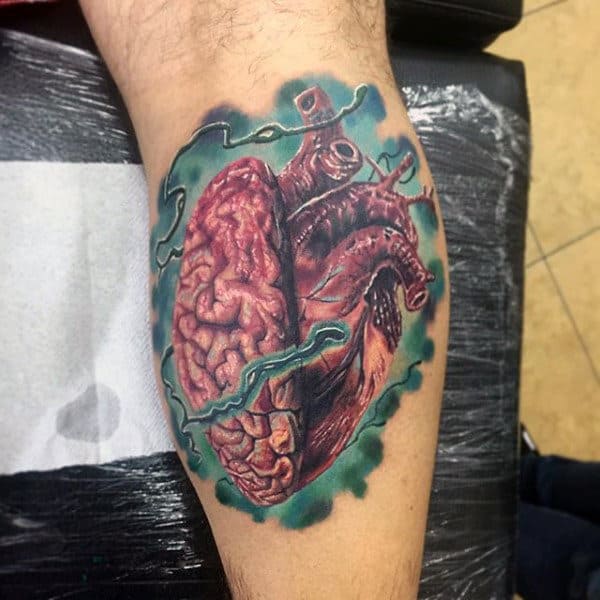 Brain Heart Combo Tattoo Mens Forearms