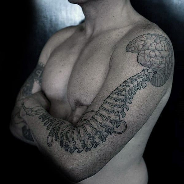 Brain With Spine Original Mens Arm Tattoos
