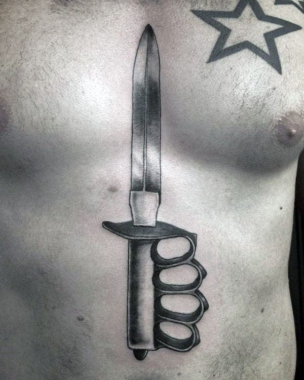 Brass Knuckles Sword Mens Chest Tattoos