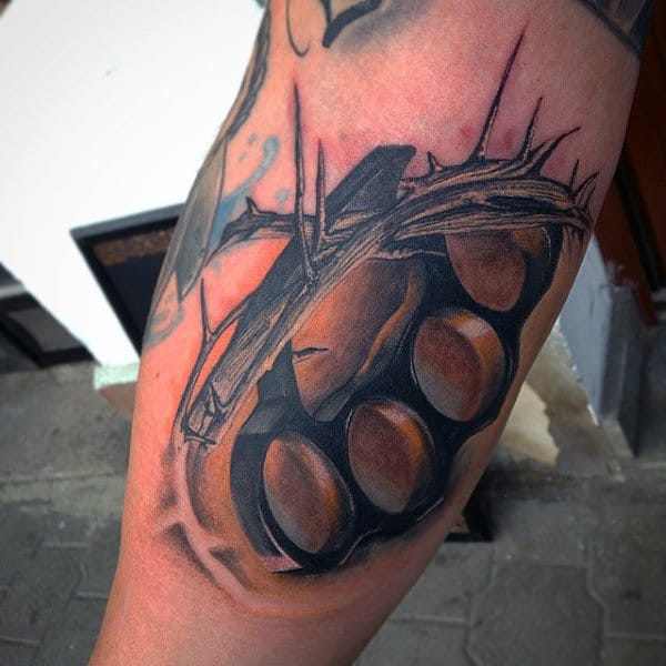 Brass Knuckles Thorns Mens Arm Tattoos