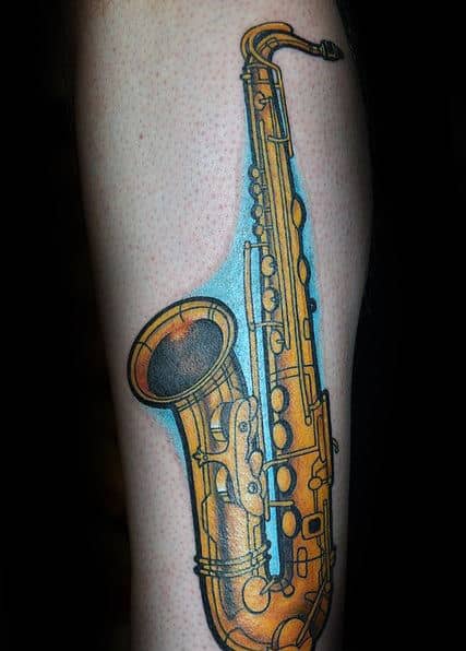 Brass Saxophone Mens Forearm Tattoo