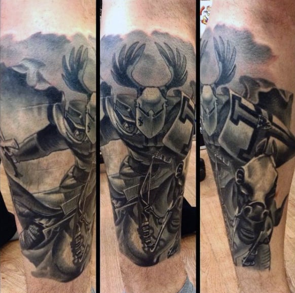 Brave Two Horned Warrior Tattoo Male Thighs