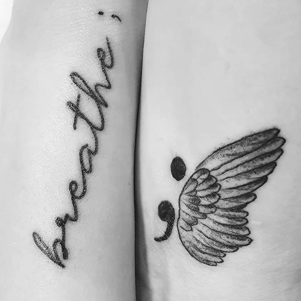 Breathe Wings Semicolon Tattoo