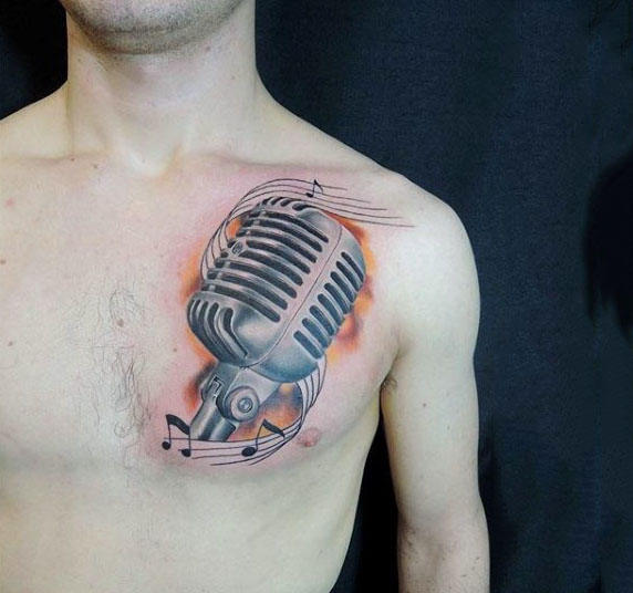 Breezy Amber Microphone Tattoo Male Chest