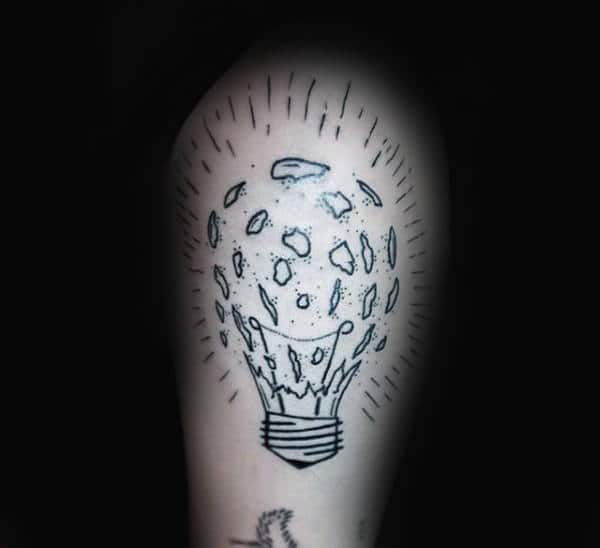 Broken Glass Rays Light Bulb Male Upper Arm Tattoo
