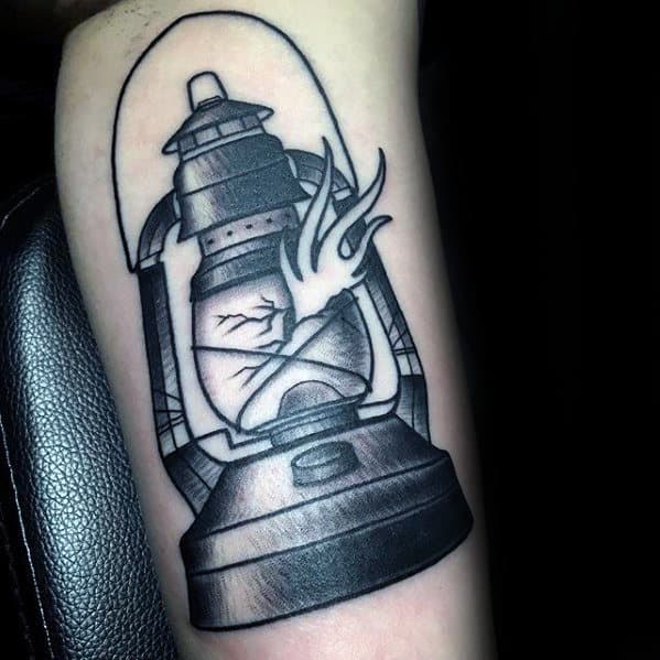 Broken Lantern Mens Traditional Shaded Arm Tattoo