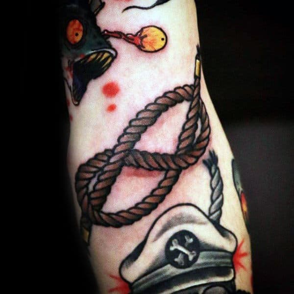 Brown Rope Knot Guys Old School Arm Tattoo Inspiration