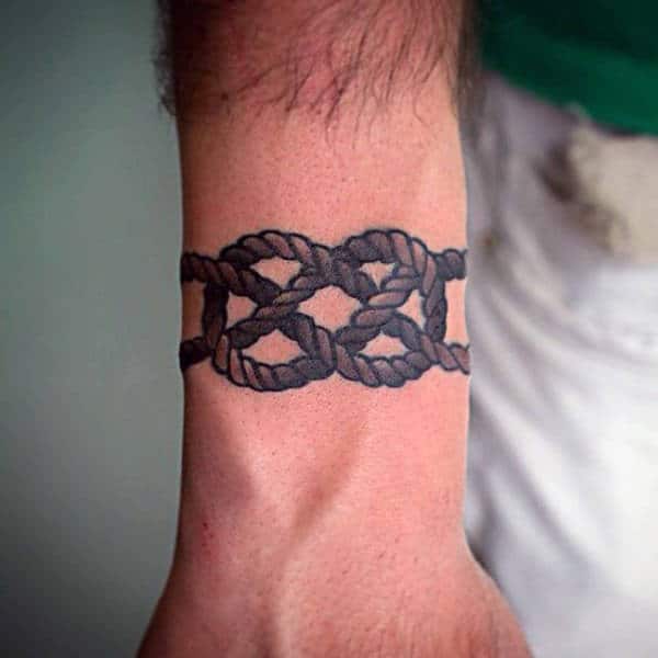 Brown Wristband Male Rope Knot Tattoo With Traditional Design