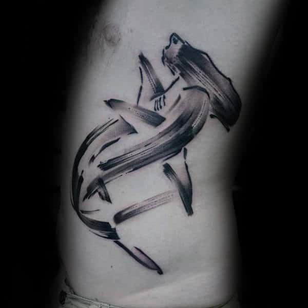 Brush Stroke Mens Shark Rib Cage Side Watercolor Tattoos