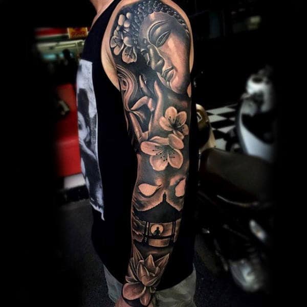 Buddahism Awesome Mens Full Arm Sleeve Tattoo Ideas