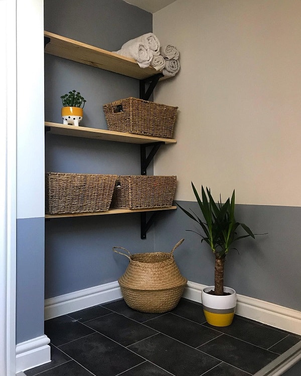 shelving with wicker baskets