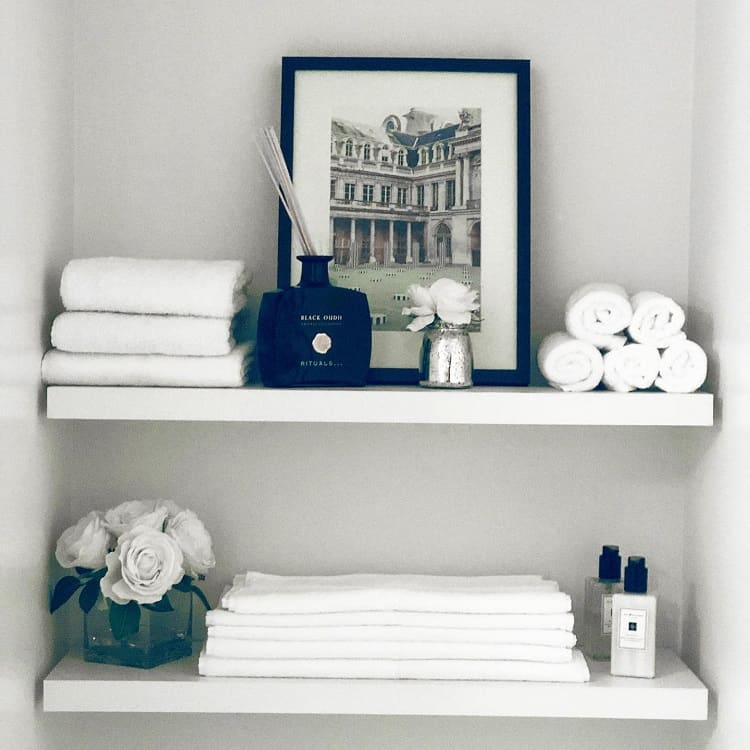 white bathroom shelves