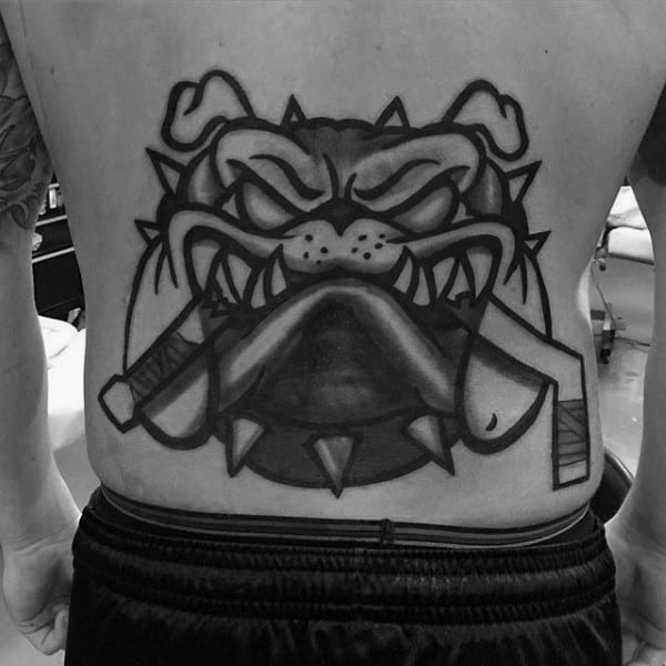 Bulldog Hockey Mens Lower Back Tattoo