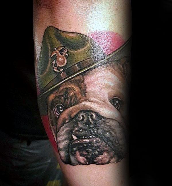 Bulldog Sargent Mens Outer Forearm Tattoo Designs
