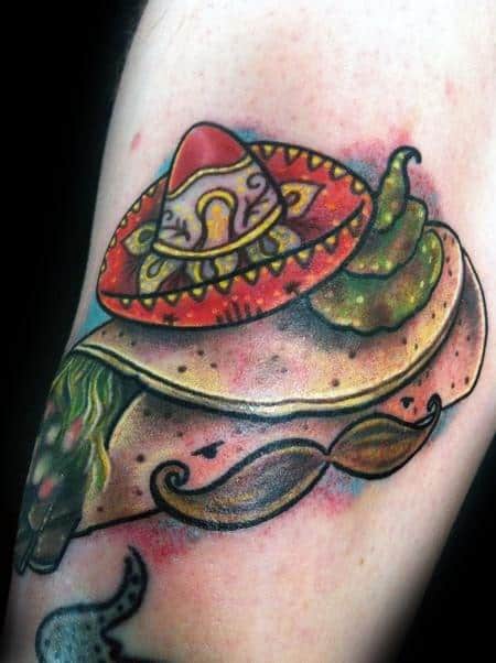 Burrito With Sombrero Arm Tattoo Designs For Guys