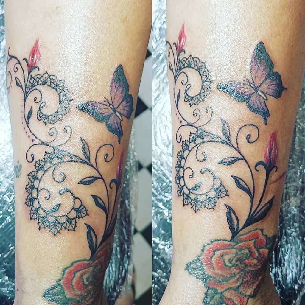 Butterfly Roses Lace Tattoo