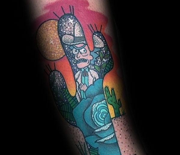 Cactus Themed Forearm Awesome Ink Rick And Morty Tattoos For Men