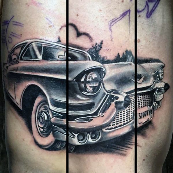 Cadillac Vintage Car Mens Realistic 3d Arm Tattoos
