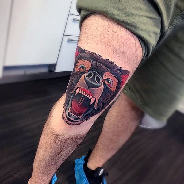 California Bear Mens Old School Knee Tattoo