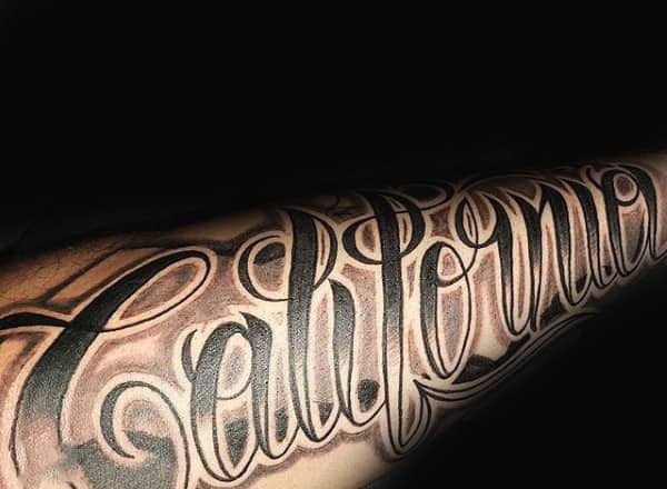 California Decorative Lettering Forearm Tattoos