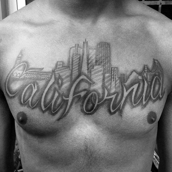 California Skyline Mens City Upper Chest Tattoo