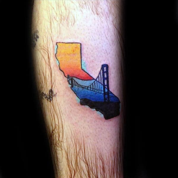 California State Golden Gate Bridge Mens Small Unique Arm Tattoo