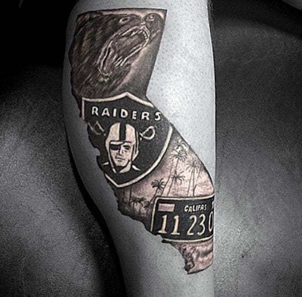 California Themed Oakland Raiders Mens Leg Tattoos