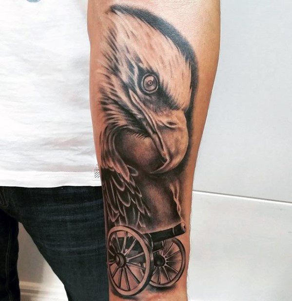 Cannon With Bald Eagle Forearm Guys Tattoos