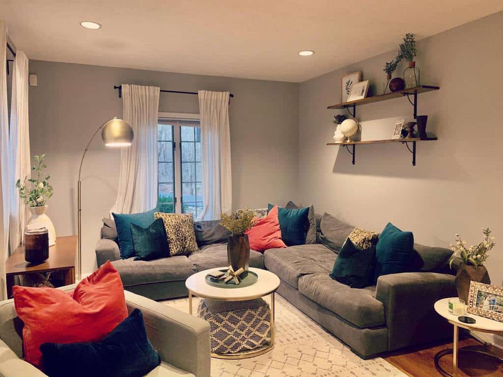 lounge room with large grey couch