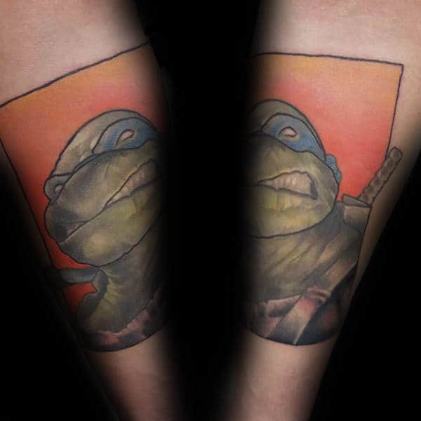 Cartoon Style Teenage Mutant Ninja Turtle Mens Forearm Tattoos