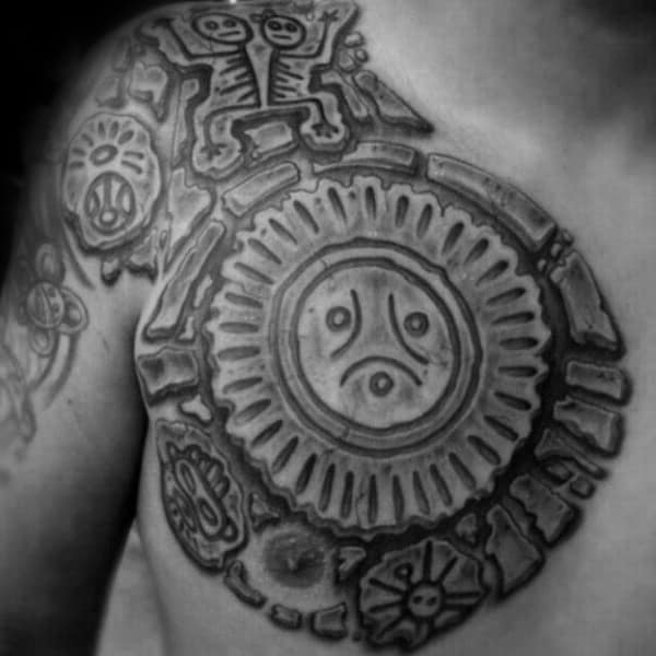 Carved Stone Male Taino Chest Tattoo Symbols