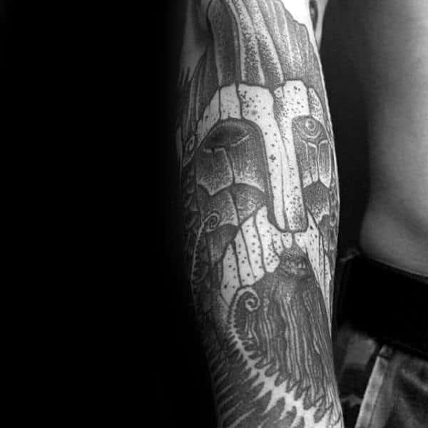 Carved Wood Viking Fern Mens Sleeve Tattoo