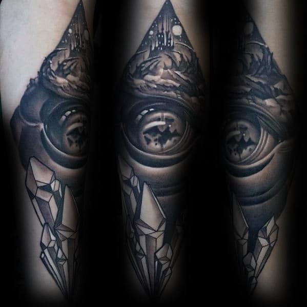 Castle With Eye And Crystals Guys Forearm Tattoo With 3d Design