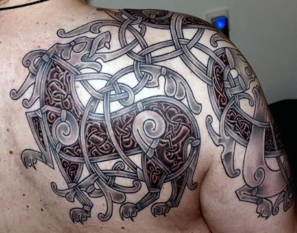 Celic Knots Mens Upper Back And Shoulder Tattoos