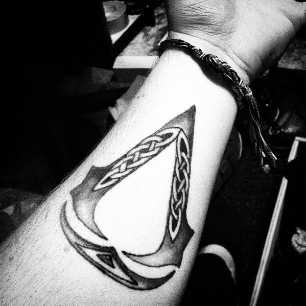 Celtic Assassins Creed Logo Guys Inner Forearm Tattoo
