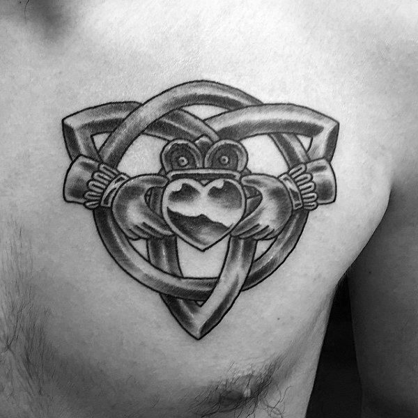 Celtic Claddagh Tattoo On Mans Upper Chest