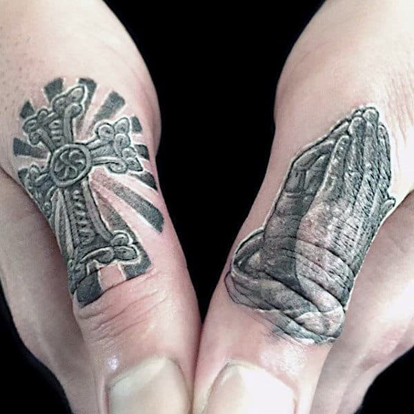 Celtic Cross Guys Praying Hands Thumb Tattoo