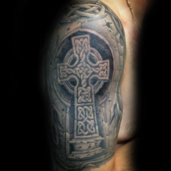 Celtic Cross Stone Guys Tattoo On Arm